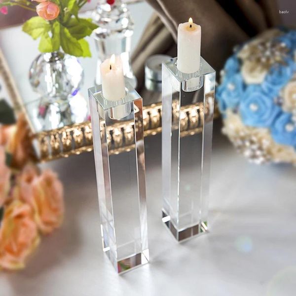 Castiçais HD Conjunto de 2 Elegantes Cristal Pesado Cubóide Tealight Decoração para Cerimônia Casamento Peça Central Decoração de Casa Presente
