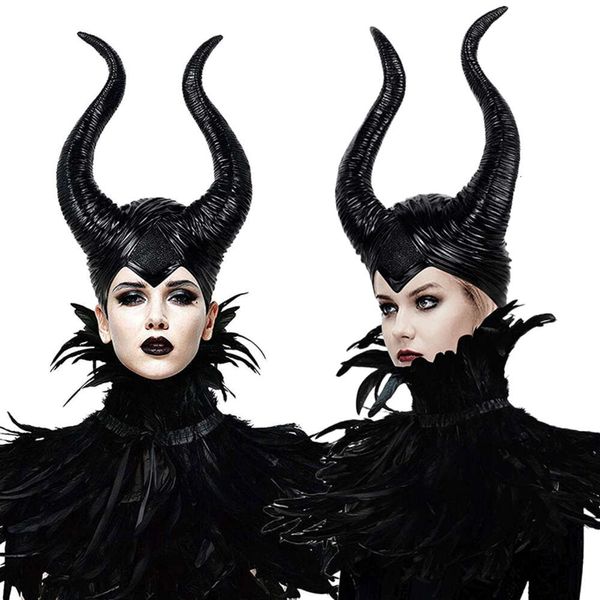 Corna Cosplay Donna Festa di Halloween Costume adulto Malefica Maschera Copricapo Cappello Casco da strega di Carnevale