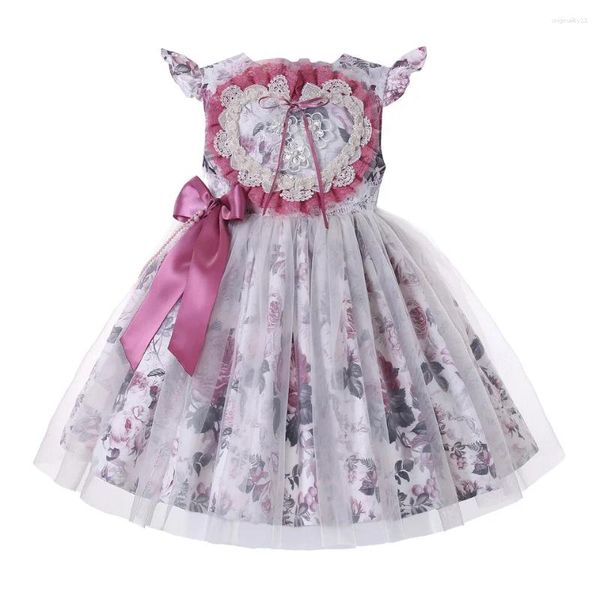 Vestidos de menina fantasia vestido de princesa para meninas manga flor feriado com decoração de coração grande