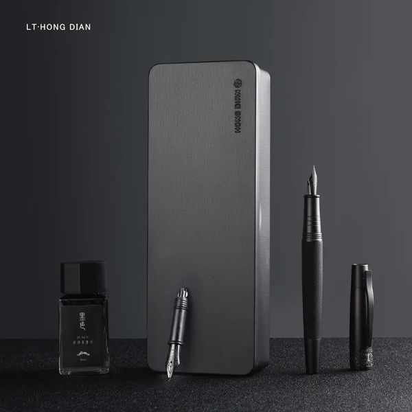 Canetas de fonte LT Hongdian 6013 Black Metal Pen Men's Business EF F Curvo Nib Rotating Cap Office Gift Ink 231023