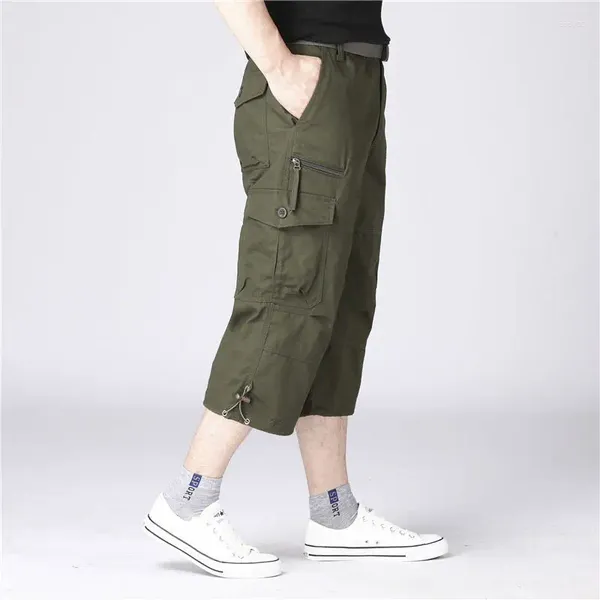 Männer Shorts Kalb Länge Cargo Männer Sommer Multi-Tasche Casual Baumwolle Elastische Hosen Männliche Militärische Taktische Kurze Reithose 5XL