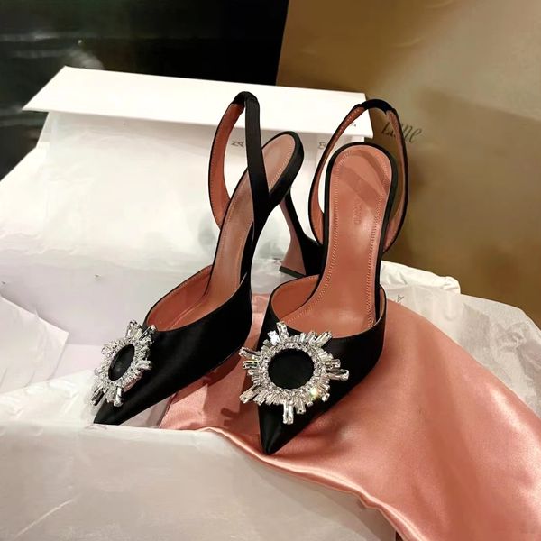 Kristallschuh, Luxussandale, berühmte Designerin, Aminaa, Kleid, Herrenschuhe, Diamant-Sonnenblume mit Box, Sommerparty draußen, Mode, Hochzeit, 10 cm hoher Absatz