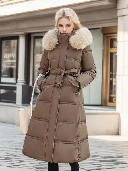 Damengrabenmäntel 2023 Winter Daunenbaumwolllanger Mantel Frauen Pelzjacke Verdickung Mode Parkas Weiblicher fester warmer Reißverschluss Lose Schwarz Weiß