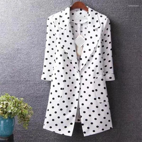 Abiti da donna 2023 Summer Women Blazer Polka Dots Giacca sottile Office Female Campo da donna Capolla Professionista Giacche casual Blazer 5XL 5xl