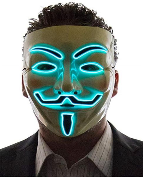 Ma Hacker Maschere Costume Cosplay Guy Fawkes Si illumina per il festival del partito Favore Maschera luminosa Maschera di Halloween Maschera LED2250303