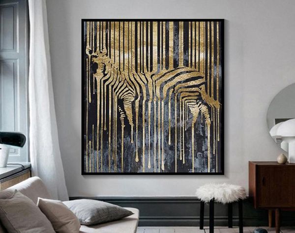 Pintura em tela posters de parede e impressões zebra dourada arte de parede fotos para sala de estar decoração de sala de jantar entrada el h7559052