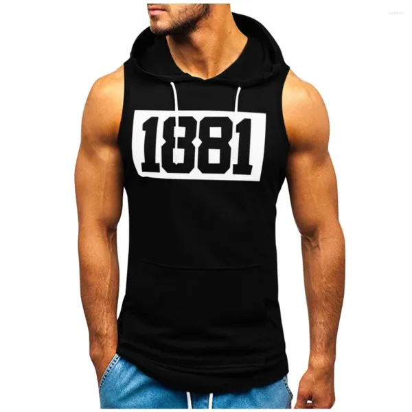 Herren-T-Shirts, Sport-Tanktops, Männer, Fitness, Muskeldruck, ärmellos, mit Kapuze, Bodybuilding, Tasche, dicht trocknendes Sommerhemd für Kleidung