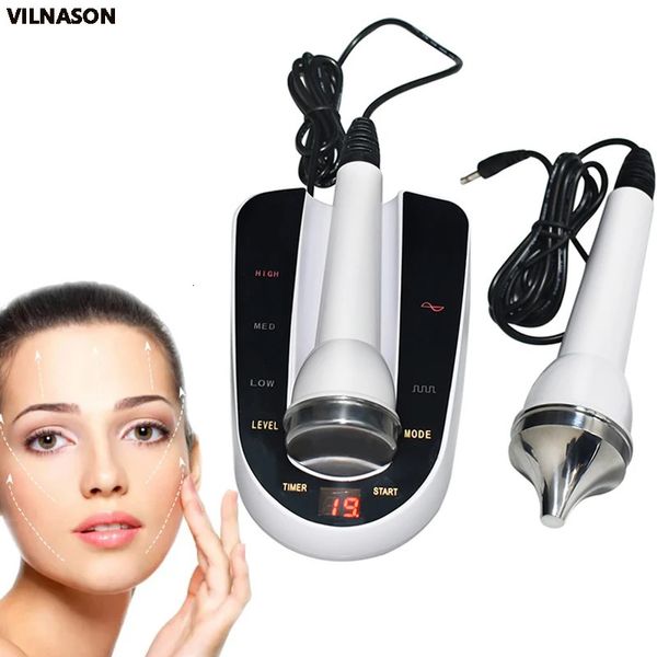 Massageador facial Onda ultrassônica Instrumento de beleza de alta frequência para cuidados com a pele e aparelho de massagem ocular Máquina de levantamento de pele com 2 cabeças 231023