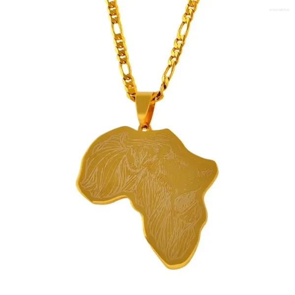 Collares colgantes Anniyo África Mapa con patrón de león Mapas africanos Joyería Hip-Hop #011421