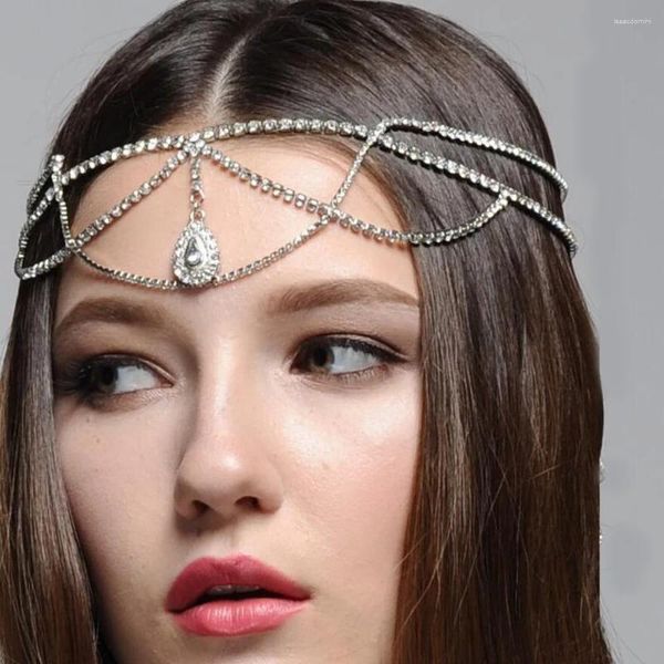 Haarspangen Großhandel Strass Stirn Wassertropfen Kopfkette Tiara Schmuck für Frauen Kristall Anhänger Kopfschmuck Zubehör Geschenk