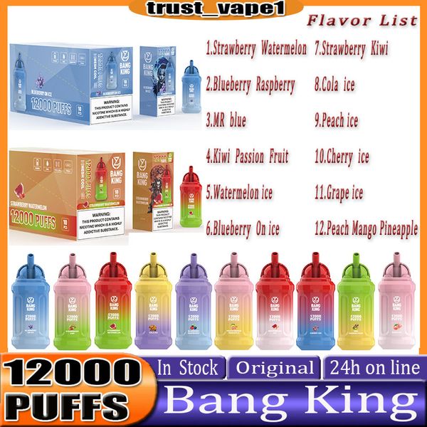 Penna Vapes monouso originale Bang King 12000 Puff Confezione più recente puff 12000 Sigaretta elettronica 0% 2% 3% 5% Vaporizzare Ricarica Mesh Coil Vape Pen Puffbars puff 12k