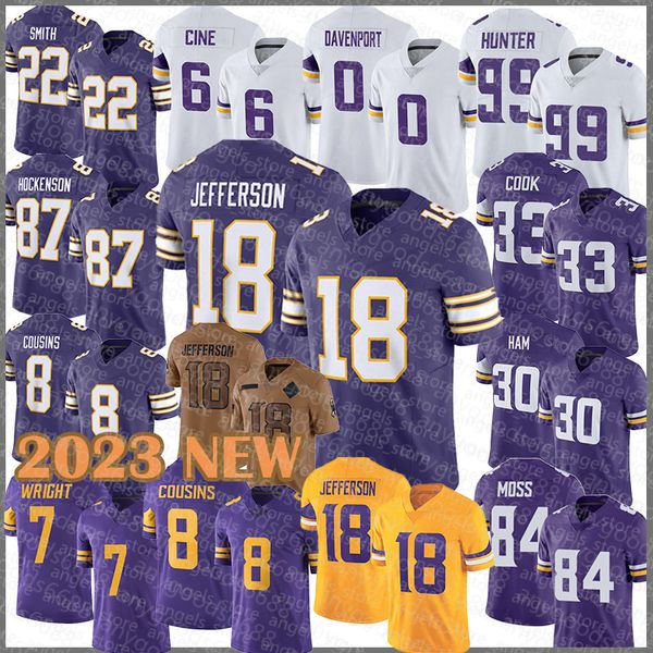 18 Justin Jefferson Fußballtrikot 87 T.J. Hockenson Kirk Cousins Harrison Smith Lewis Cine Marcus Davenport Danielle Hunter Brian Asamoah Byron Murphy Jr.