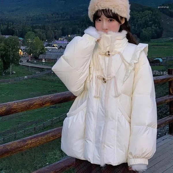 Trenchs de femmes manteaux coréen japonais kawaii volants y2k boucle col haut chaud parkas manteau jeunesse femme coton épais vêtements d'hiver en vrac