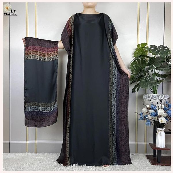 Roupas étnicas 2023 Africano Abayas Muçulmano para Mulheres Dubai Kaftan Silk Soft Imprimir Vestidos Soltos Elegante Femme Islam Robe com Hijab Scarf