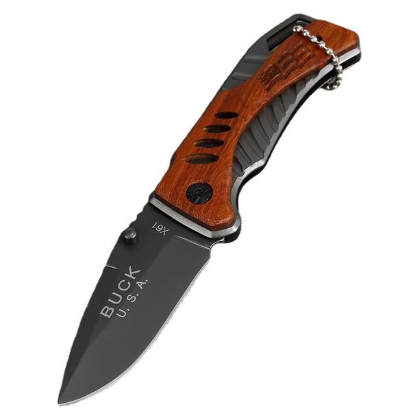 Coltello pieghevole da esterno con marchio X65 Coltello da tasca da campeggio Manico in legno STRUMENTO EDC Lama affilata in acciaio inossidabile Multi usi