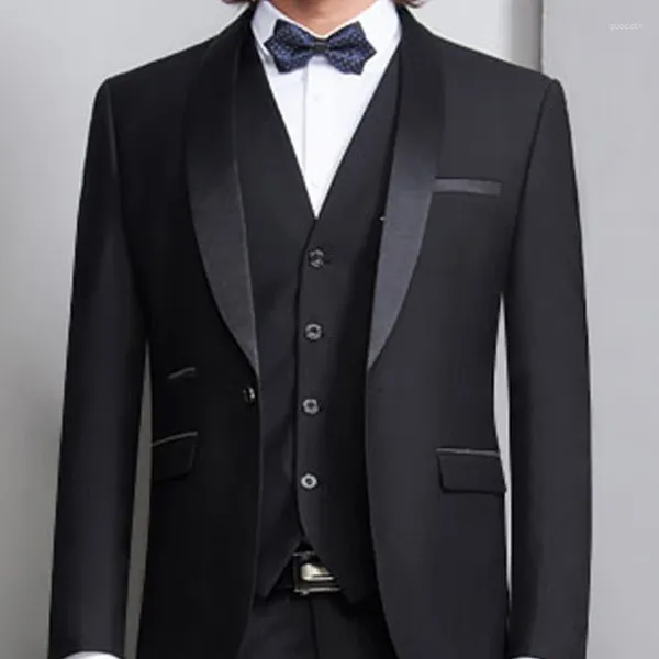 Ternos masculinos de negócios conjuntos formais cetim casamento blazer elegante fino ajuste homme outfits 3 peças jaqueta calças colete feito sob encomenda