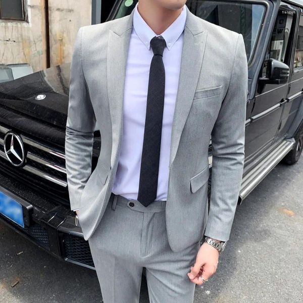 Erkek Suit (Ceket Pantolon) 2023 Marka Giyim Yüksek Kaliteli İş Blazers/Erkek İnce Pamuk Günlük Damat Elbise İki Parçalı Takım S-4XL