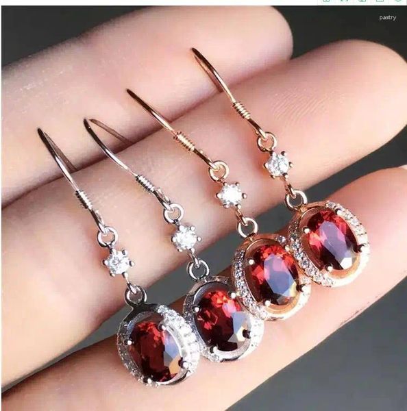 Saplama Küpe Gerçek ve Doğal Garnet Küpe Takıları 925 Gümüş Gem Boyutu 6 8mm