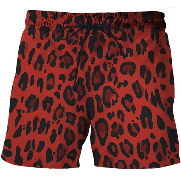 Shorts masculinos leopardo impressão homens praia 3d impresso roupas de festa casual placa harajuku respirável maiô homme oversized