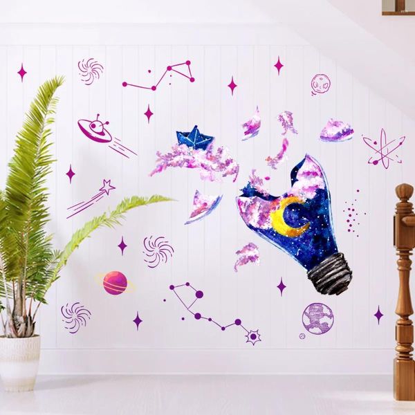 Adesivi murali Universo creativo Stella Cielo Soggiorno Decorazione Lampada Lampadina Decalcomanie per cartoni animati Carta da parati in PVC per bambini