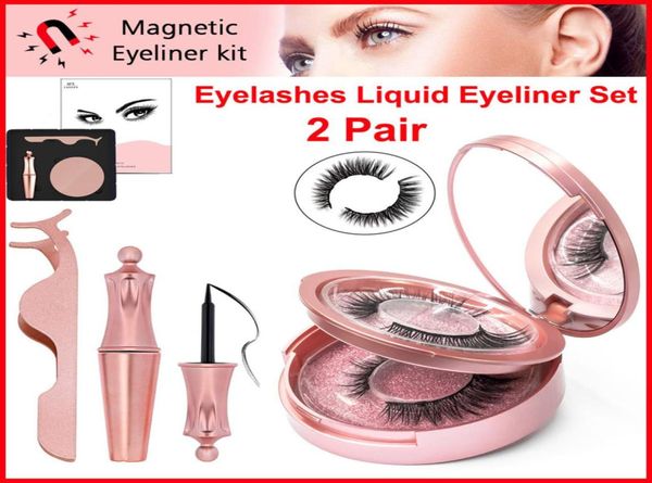 Magnetischer Flüssig-Eyeliner, 3D-Magnetwimpern-Pinzetten-Set, Augen-Make-up, 2 Paar, wiederverwendbare falsche Wimpern, kein Kleber erforderlich, gefälschte Wimpern wi6769023