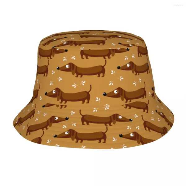 Berets primavera headwear dachshund cão coisas balde chapéu casual mulheres homens sol animal bob embalável pescador bonés esportes ao ar livre