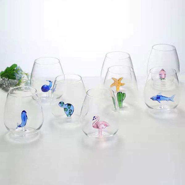 Drinkware Tumblers Copo de vidro bonito criativo alto borosilicato vidro transparente tridimensional pequeno animal transparente copo de camada única
