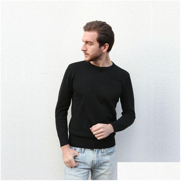 Erkek Sweaters Toptan -High -End Sıradan Moda Yuvarlak Boyun Mens Sweater Marka% 100 Pamuk Pamuk Pamuk Damla Döşeme Giyim Giyim Pıhtısı Dhvas