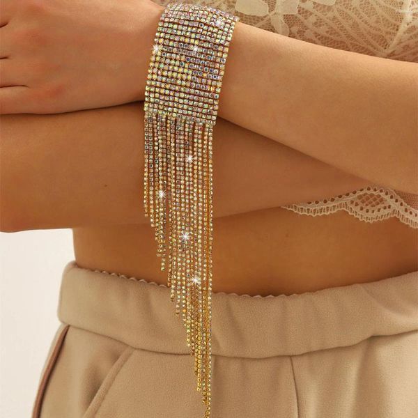Link Armbänder FYUAN Mode AB Gold Farbe Strass Armband Für Frauen Lange Quaste Kristall Armreifen Party Schmuck