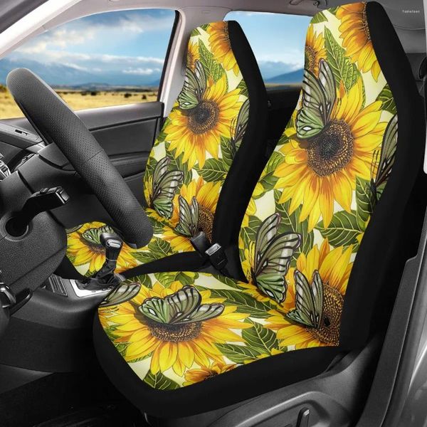 Autositzbezüge, rutschfest, Fahrzeug-Kissenbezug, Sonnenblumen-Schmetterlings-Design, bequemer Kofferraumschutz, universeller Sitzschutz