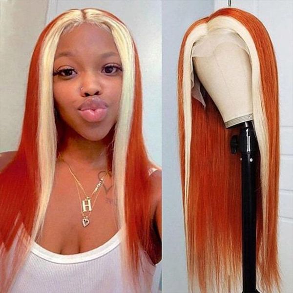 Дюймовый прямой рыже-оранжевый кружевной парик с 613 светлыми полосками 13x4 спереди, человеческие волосы для женщин, предварительно выщипанные Реми