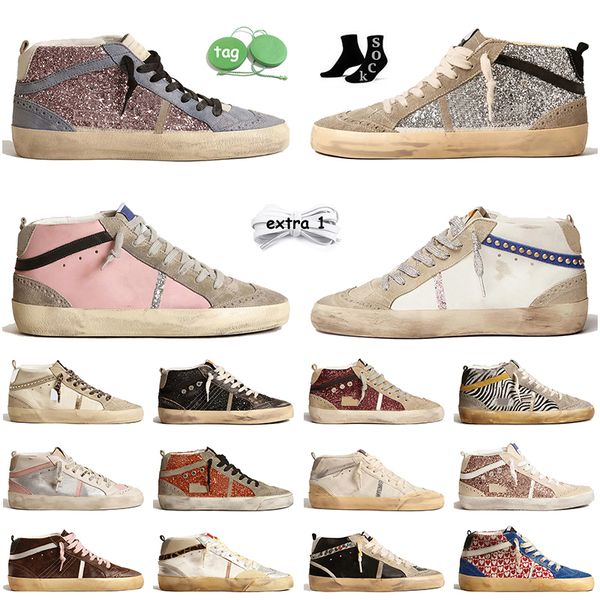 Luxury Designer Mid Star Sapatos mulheres Homens Platform Sneakers Suede Leather pink silver glitter Gold Vintage Italy Brand Sports Trainers