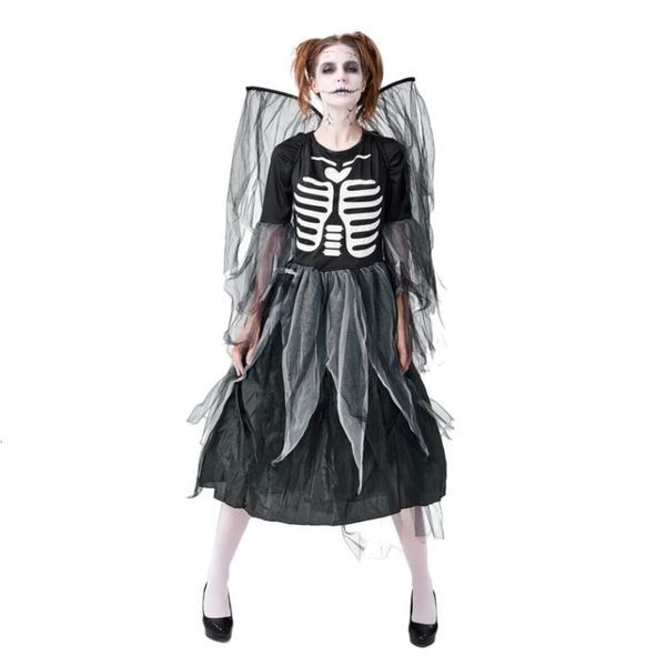 Halloween-Kostüm für Damen, Designer-Cosplay-Kostüm-Sortiment, Halloween-Karneval, Party-Kostüm für Erwachsene, Zombie-Skelett-Druck, gefallener Engel-Overall, Gaze-Rock
