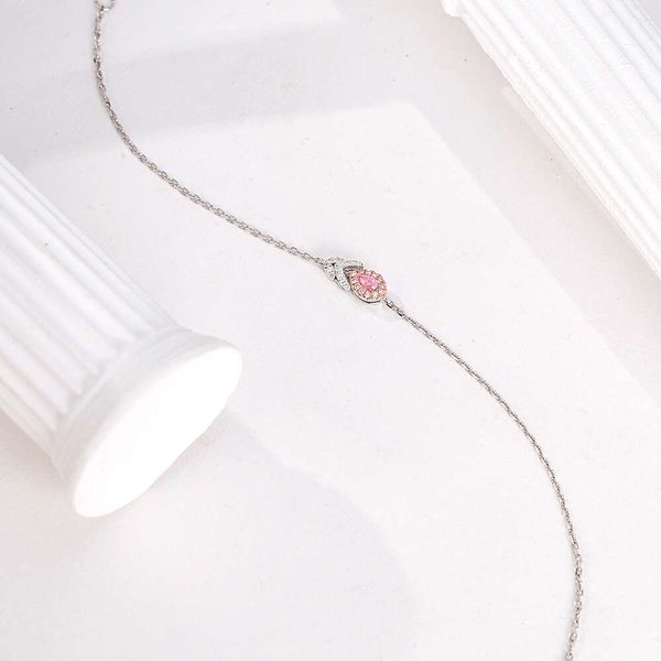 Girl Gift 18k White Gold Feather Pink Diamond 0.06ct+White Diamonds 0.062ct Bracelet