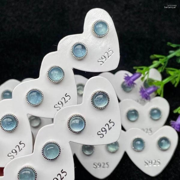 Ohrstecker, 10 Paar, Aquamarin, runde Edelsteine, klarer blauer Kristall, verkupfert, S925, für Hochzeit, Frauen, Jahrestag, Schmuck