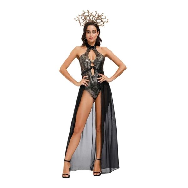 Costume di Halloween Donna Designer Costume Cosplay Festa di Halloween Demone marino Mitologia greca antica Medusa Stampa serpente Forcella Costume da bagno Sorelle