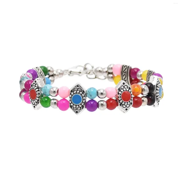 Braccialetti con ciondoli Bracciale multi stile con perline acriliche etniche tibetane per le donne Gioielli retrò bohémien Nepal Flower Girl