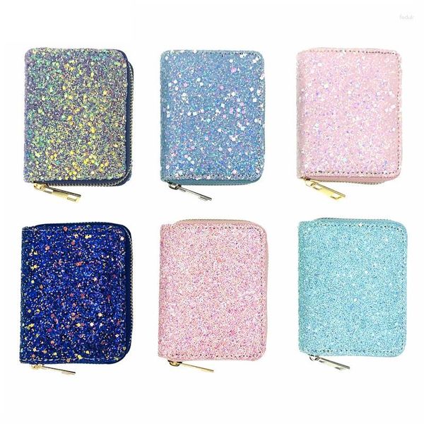 Portafogli da donna Mini portafoglio con paillettes Cerniera intorno Portamonete glitterato Moda donna Fermasoldi lucido Cambia