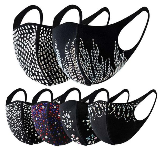 Designer strass lantejoulas máscara facial mulheres meninas lantejoulas algodão puro máscaras pretas à prova de poeira máscara facial top sell3574898