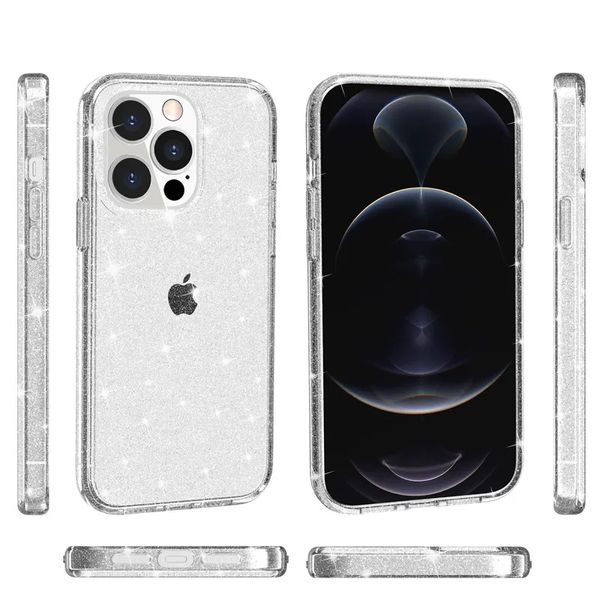 Capas de telefone transparentes luxuosas com brilho e brilho para iPhone 15 PRO MAX 14 13 12 Pro Plus Samsung A53 A73 S23 S22 ultra transparente à prova de choque capa protetora brilhante