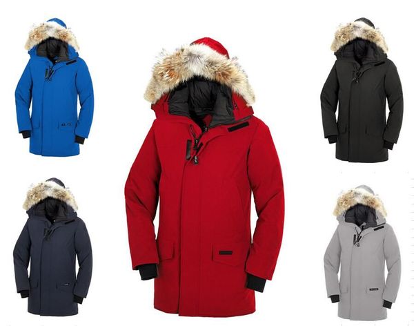 Inverno dos homens para baixo jaquetas parka langford real guaxinim com capuz gola de pele casaco downs grosso quente parkas preto tomada ao ar livre