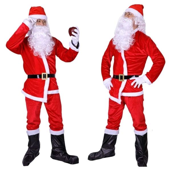 Рождественский костюм для косплея, женский дизайнерский костюм для косплея, одежда Санта-Клауса для взрослых, мужской и женский костюм для выступлений, комплект золотого бархатного платья