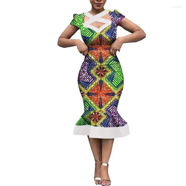 Etnik Giyim Moda Lady Elegant Balmumu Baskı Pamuk Elbiseler Dashiki Giysileri Partisi Vestidos Noel Etkinlik Elbise Afrikalı Kadınlar Düğün