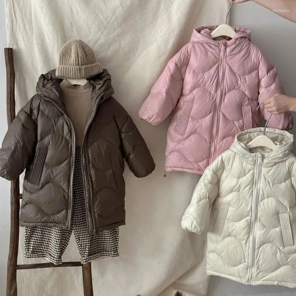 Para baixo casaco coreano crianças pato longo outerwear roupas de inverno meninos meninas solto casacos quentes crianças engrossar macio leve jaquetas parkas