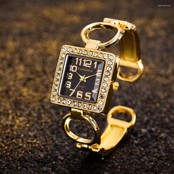 Наручные часы UTHAI W85 Женские часы с открытым браслетом Набор часов с бриллиантовым циферблатом Квадратные женские полые женские модные кварцевые наручные часы