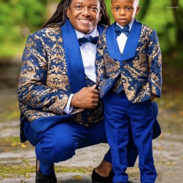 Herrenanzüge Vater und Sohn Jacquard für Männer Hochzeit Kinder Geburtstag Party Abschlussball formelle Outfits Sets Bräutigam Smoking 3 Stück 2023