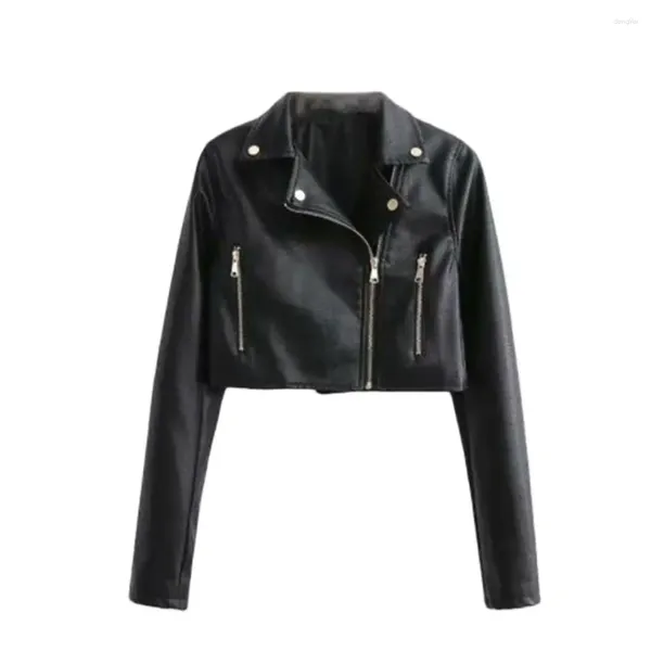 Couro feminino 2023 preto plutônio jaqueta curta locomotiva casacos feminino vintage denim outerwear feminino zíper moda outono