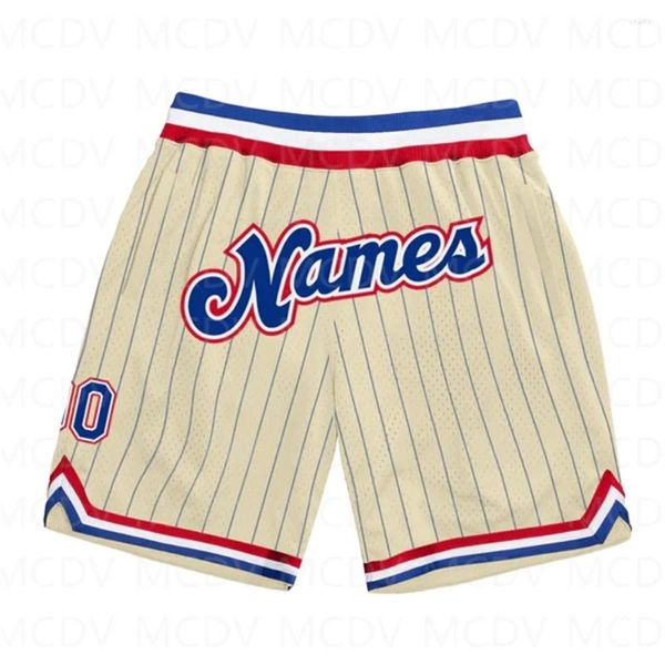 Shorts masculinos personalizados Royal Pinstripe Royal-Red Authentic Basketball 3D em toda a praia de secagem rápida impressa