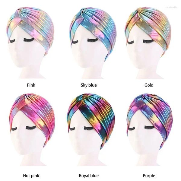 Grampos de cabelo Mulheres Laser Caps Colorido Silk Ruffle Metálico Turbante Capa Acessórios Onda Bonnet Salon Hat Jóias