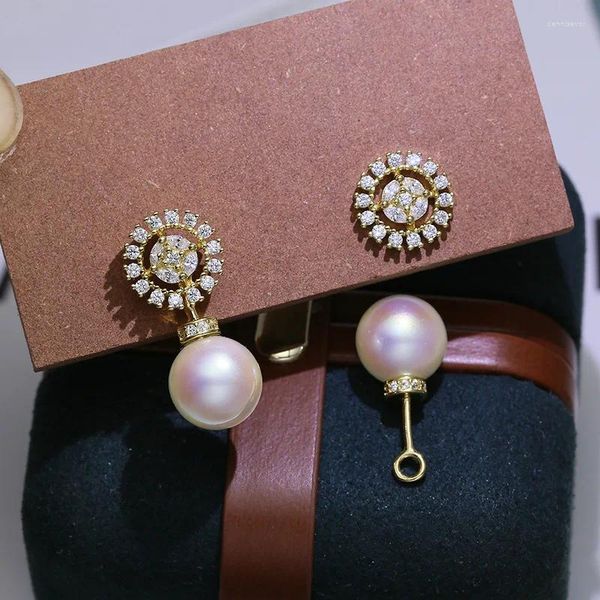 Ohrstecker MeiBaPJ 925 Echtes Silber Goldene Natürliche Runde Perle Mode Blume Feiner Hochzeitsschmuck Für Frauen